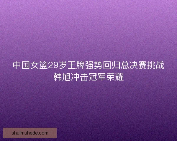 中国女篮29岁王牌强势回归总决赛挑战韩旭冲击冠军荣耀