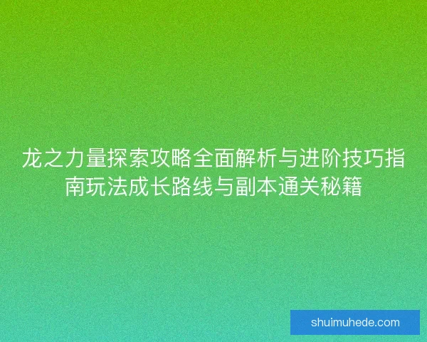 龙之力量探索攻略全面解析与进阶技巧指南玩法成长路线与副本通关秘籍